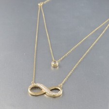 Halskette Layer Solitär + Infinity + Zirkonia Besatz 585/14k Gelbgold - NEU 047