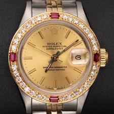 Rolex Datejust 69173 Diamant & Rubin Blende Uhr 26mm Champagner Dial 1.00ct