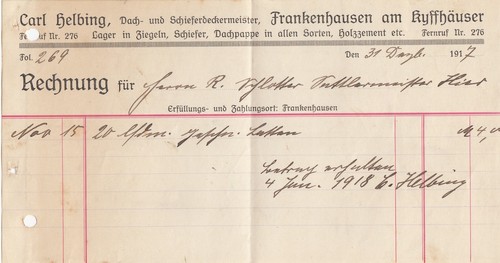 Frankenhausen rechnung 1917 - frankenhausen,,