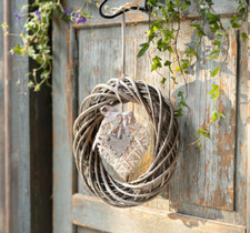 Zierkranz Dekokranz Weide Ø 36cm mit Herz, Landhaus Wandkranz Türkranz Kranz