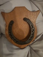 Antikes Hufeisen Glücksbringer Wand Dekoration. Auf Eiche. Bild.