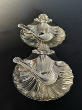 Paar 800er Silber Muschelschalen mit Löffeln Kaviar Butter Italien