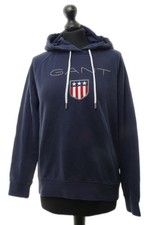 GANT Damen Hoodie Sweatshirt L blau uni Kapuze Sweat mit Baumwolle