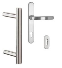 Haustürbeschlag Edelstahl komplett Stoßgriff Klinke Rosette oval Schmalschild