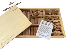 Montessori Rechenstäbchen Holz 400 Teile mit Rillen im Holzkasten neuwertig