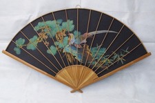 XL FÄCHER WANDFÄCHER MIT VOGELMOTIV JAPAN JAPANISCH BAMBUS HOLZ 50er 60er