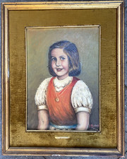 ::I. FERRARA ÖLGEMÄLDE PORTRÄT EINES MÄDCHEN LÄCHELND BRAUNE HAARE MIT KETTE