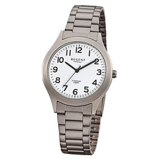 Regent Herren-Armbanduhr grau silber Analog F-837 Titan-Armband URF837