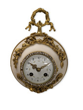Traumhafte französische Carteluhr, Wanduhr, Pendule mit Strasssteinen um 1900