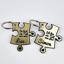 2 Schlüsselanhänger mit Gravur Partner Puzzle Pärchen Name Valentinstagsgeschenk