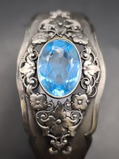 Antike Armreif Um 1920  Versilbert Art Deco Blumen Glass Stein.