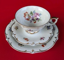 1945 Schumann Arzberg Sammeltasse Sammelgedeck Gold Blau Rosa Gelb Relief Blüten