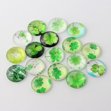 10-200 Glas Cabochon Kleeblatt Glücksklee Glücksbringer Deko 12mm 20mm 25mm #47