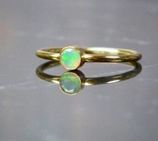 Natürlicher Feueropal Edelstein 14k Massiver Gold Damenring d471