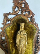 Kleine antike Madonna mit Weihwasserbecken Messing vergoldet