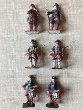 Figuren (alt) - 6 Stück - Zinn - Uniform - Preußen - blau - Vollplastisch - 6 cm