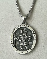 Heiliger Christophorus Anhänger + Halskette Silber Christophoros St. Christopher