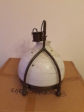 XL Vintage Pendelleuchte Landhausstil - Ø 40cm - Weißes Marmoriertes Glas & Mass