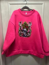Neu,Kuschel  Sweat Shirt „Stitch Christmas“RH, LA , Neonpink  50/52/54