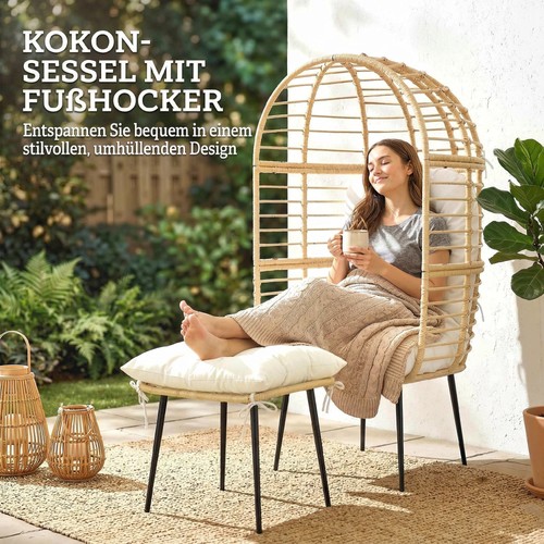 Sessel mit hocker - hocker, rattan