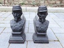 Antike Kaminhunde – Feuerbock Set – Gusseisen Schwarz  Uniform Soldat Frankreich