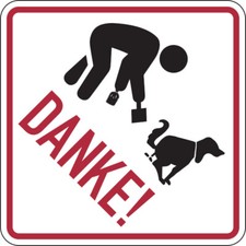 Hinweisschild, Piktogramm Hundekot aufsammeln, Danke - 200x200x2 mm Alu