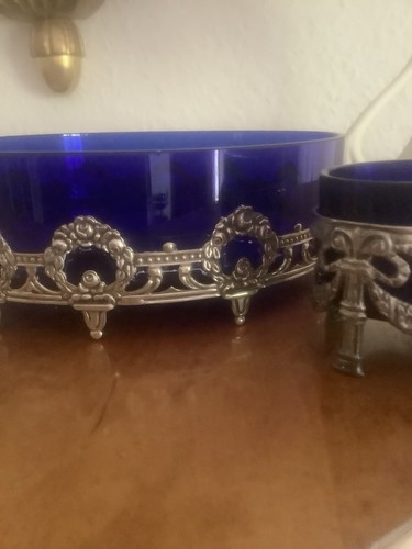 Antike silber kobalt glas - silber/,