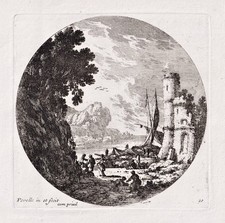 Coastal landscape Küstenlandschaft Festung Kupferstich engraving Perelle  276202