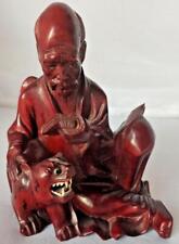 Chinesische alte Holzfigur Deko von 1961 aus HongKong 17cm tropisches Holz dark