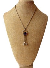 Modernist Anhänger 835 Silber & Amethyst, Abh. mit 3 Zier-Kugeln, Original Kette