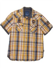 JIM SPENCER Herren Grafik Kurzarm Hemd XL gelb kariert Baumwolle AK03