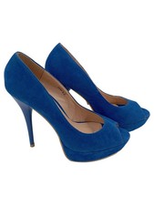 IDEAL SHOES Damen Pumps Gr. 41 Blau Elegant Plateau Peep-Toe High Heels