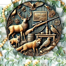 Blechschild rund Wild Jagdhütte Hirsch Fuchs Gewehr  TEL1309