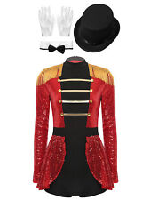 DE iEFiEL Damen Zirkusdirektor Kostüm Langarm Zirkus Pailletten Kleid Outfits 