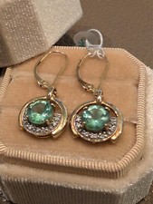 Ohrringe 375 Gelbgold Paraiba Turmalin & 0,10ct Diamant, Brisur, Luxus