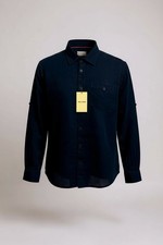 Chemise poche lin bleu marine