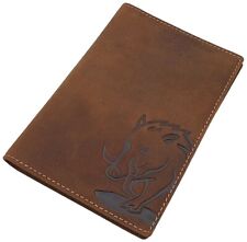 Büffel-Vollleder Ausweismappe Ausweisetui Ausweistasche Wildschwein-Motiv Braun