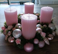 Adventskranz rosa silber Adventsgesteck Adventsdeko Weihnachtsdeko haltbar edel