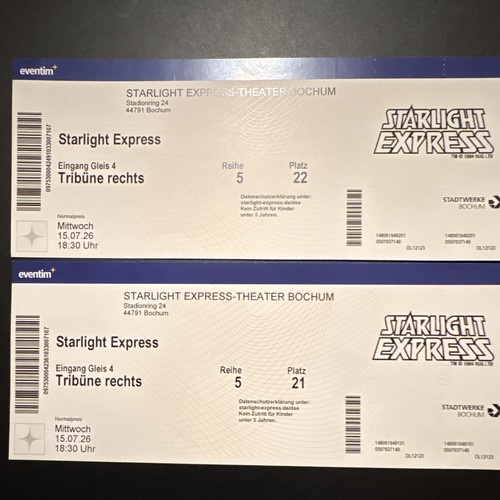 Starlight express zwei tickets - starlight,