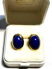 Paar elegante 925 Silber vergoldete Ohrclips Clips Lapislazuli Cabochon wie neu