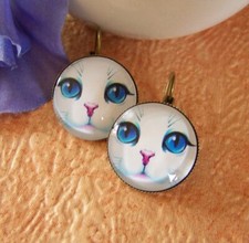 Ausgefallene Ohrringe °katze mit blauen augen° Cabochon Geschenk Kawaii Tiere