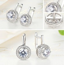 Zirkon Ohrringe Klapp- Creolen für Frauen 925 Silber Ohrschmuck rund