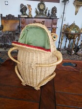 Midcentury Korbgeflecht Frosch Zeitschriftenhalter Aufbewahrung Rattan Glasaugen