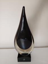 RAR Schöne große Leonardo Glas Skulptur Tropfen Schwarz Handgefertigt 30cm