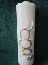 kerze hochzeit mit Tauben und Ringen, Kerze weiß, Ringe silber