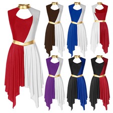 DE ranrann Tanzkleid Damen Salsa Standard Neckholder Asymetrisch Ballettkleid 