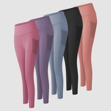 Damen Leggins Leggings Tights Kompressions Hose Laufhose mit Taschen