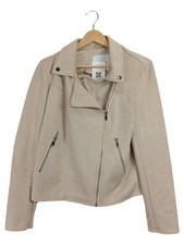 Springfield Damen Bikerjacke Gr. 42 Beige Kunstleder Modern