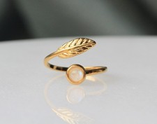 Damen Ring Mondstein gold Blätter Fingerring Geschenk Frauen Freundin