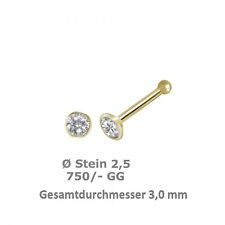Gold 750 Nasenpiercing, Nasenstecker Kelch  3,0 mm mit Zirkonia Kugelstift